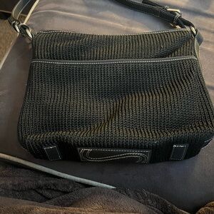 Vintage The Sak Black Woven Crochet Shoulder Crossbody Bag Silver Hardware
